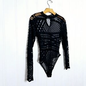 Bluebell Sheer Top Womens Size M Black Mesh Bondage Bodysuit